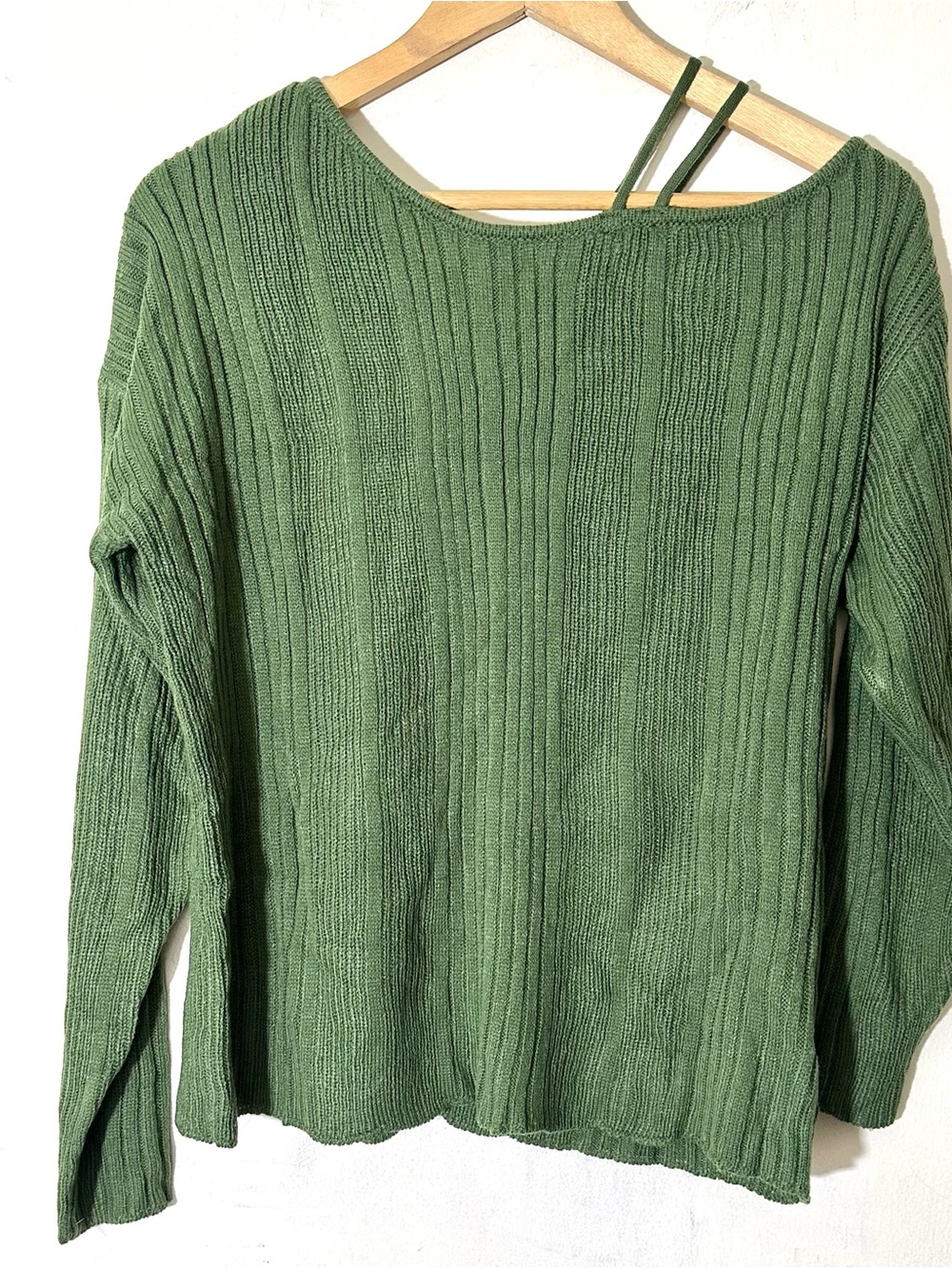 CUPSHE Green Rib One-Shoulder Sweater Womens Sz Medium  Olive Green - Picture 3 of 10